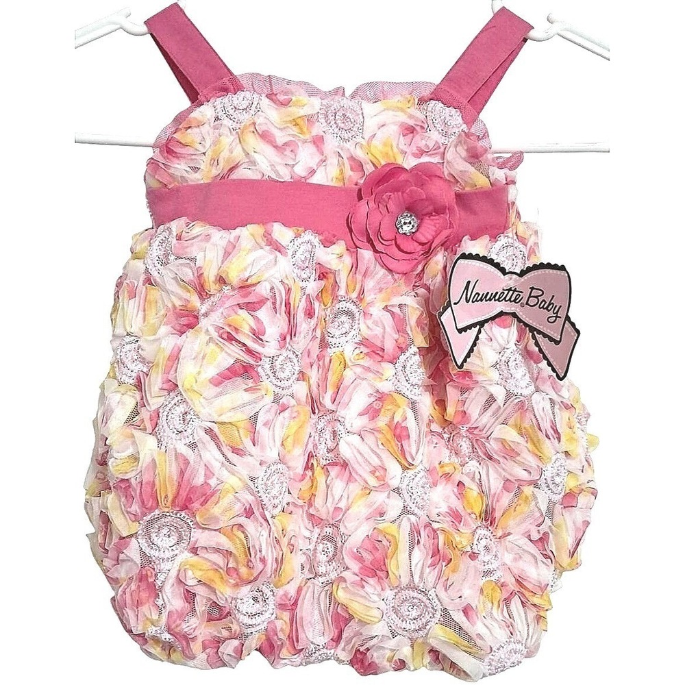 Floral Nannette Baby Romper Baby Girls‎ 0/3M Pink 3D Rosette Lace Trim